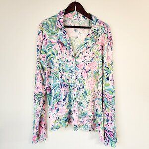 Lilly Pulitzer Pajama Button-Up Top Floral Print Multicolor Sz XL Comfy Cozy